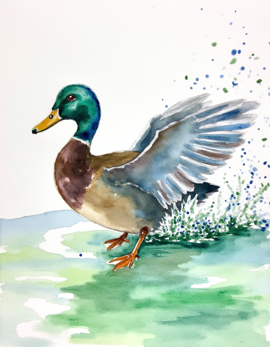 Duck painting in aquarella